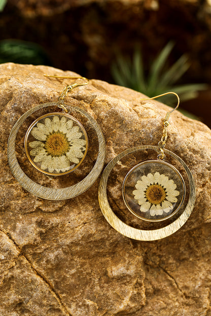 Gold Boho Daisy Dangle Earrings