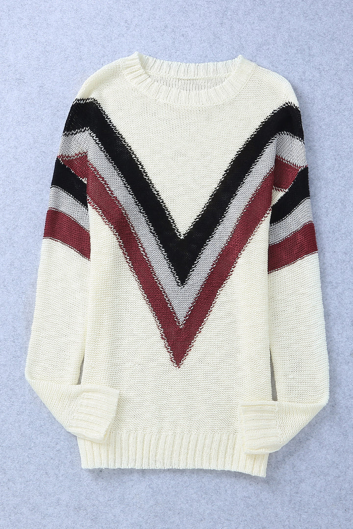 Multicolor Chevron Casual Drop Shoulder Knit Sweater