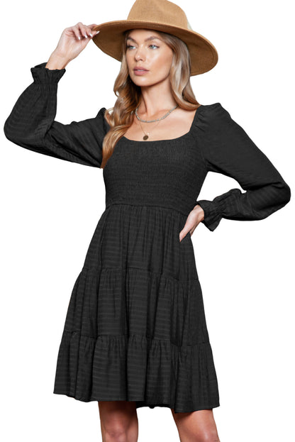 Long Sleeve Smocked Tiered Boho Dress