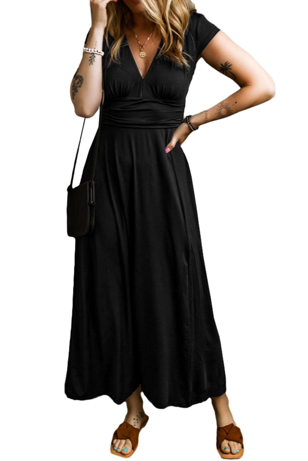 Neck Ruched High Waist Maxi Dress