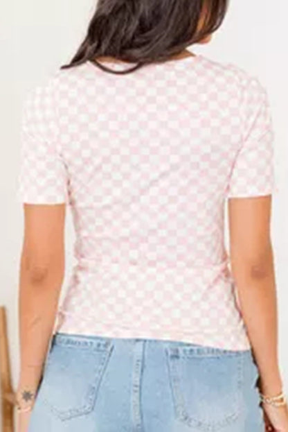 Checkered Ribbed Slim Fit T Shirt