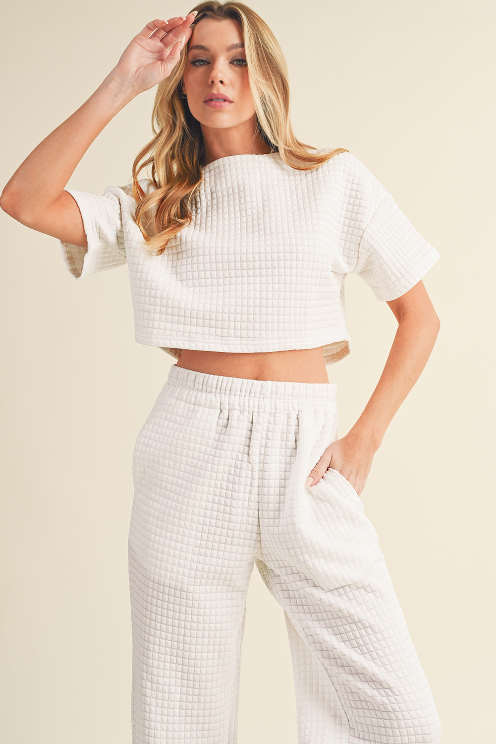 White Lattice Textured Cropped Tee