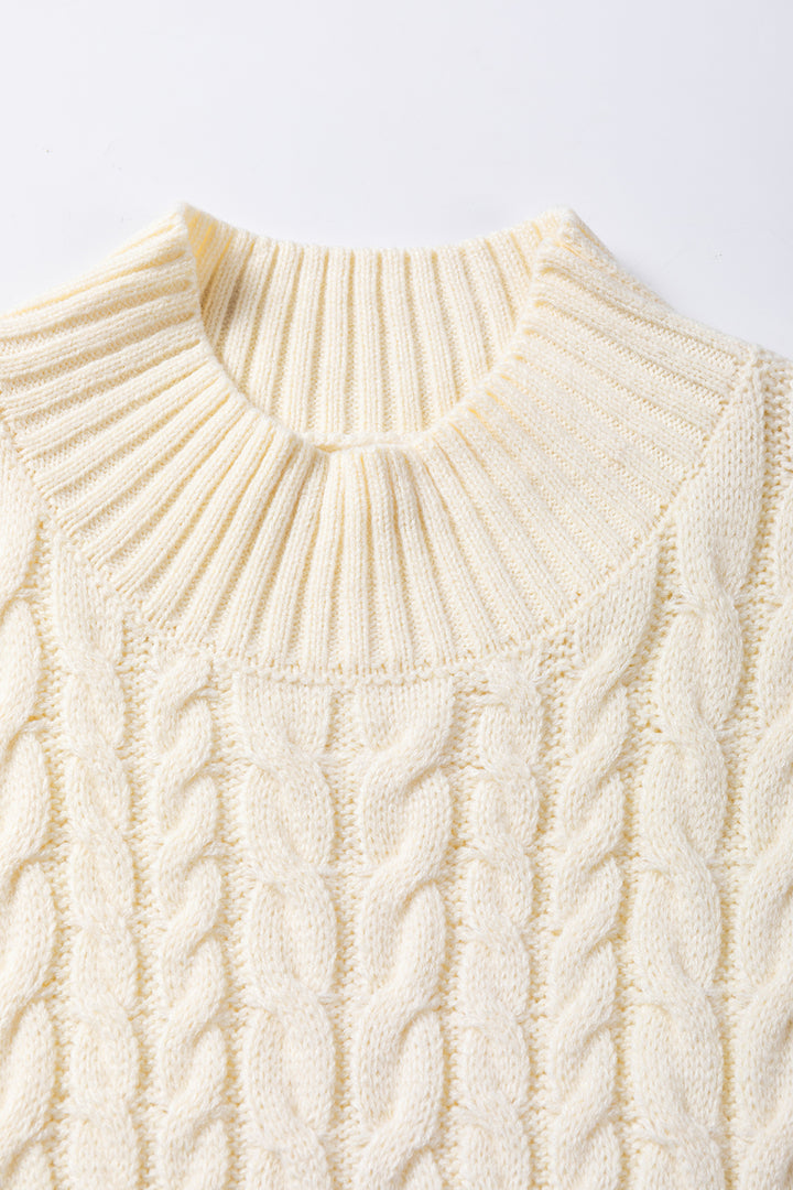 Oatmeal Ribbed Trim High Neck Cable Knit Sweater Vest