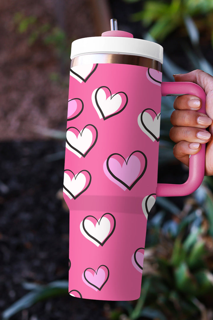 Black Valentines Heart Printed Thermos Cup with Handle