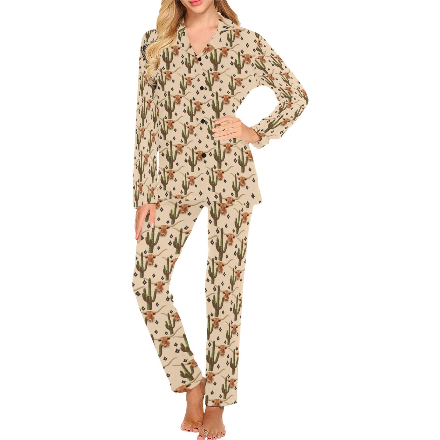 Longhorn Cactus Women's Western Pajama Set