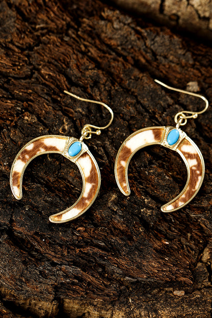 Chestnut Turquoise Inlay Crescent Shaped Dangle Earrings