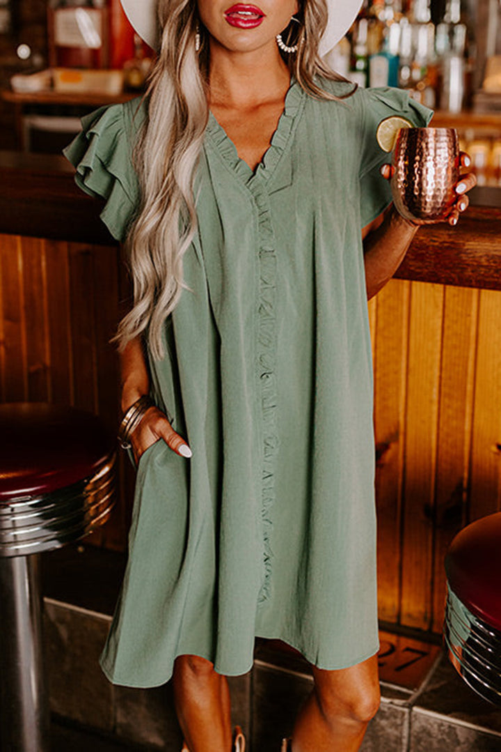 Mist Green Ruffle Trim Sleeve