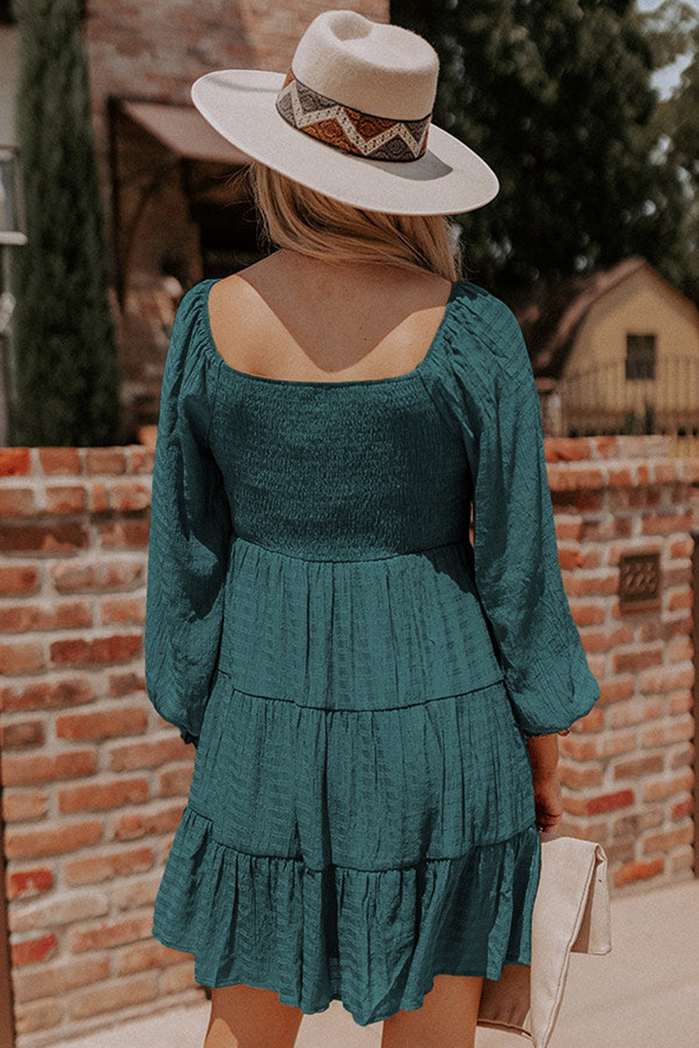 Long Sleeve Smocked Tiered Boho Dress