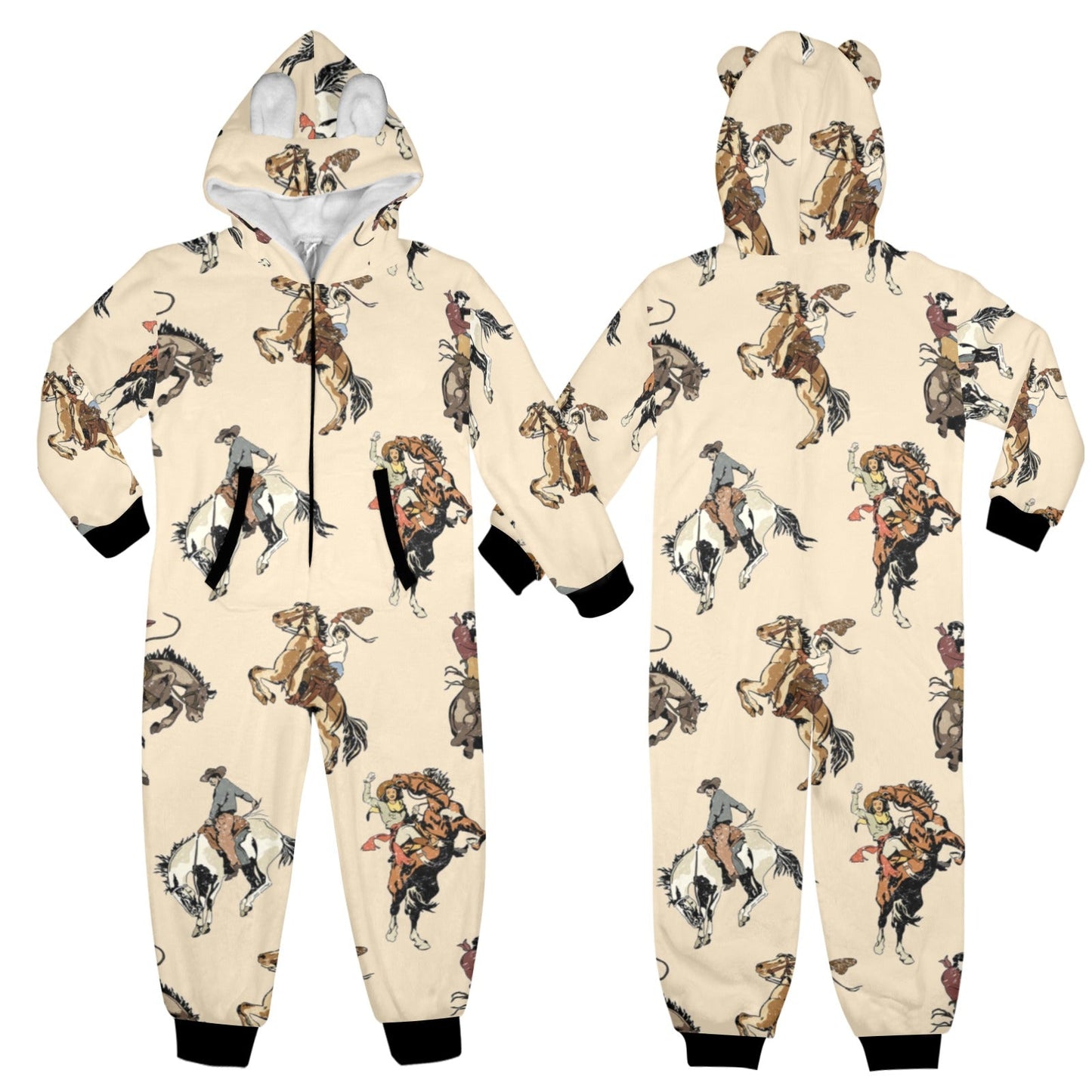 Vintage Cowgirl Big Kid Hooded Onesie Pajamas