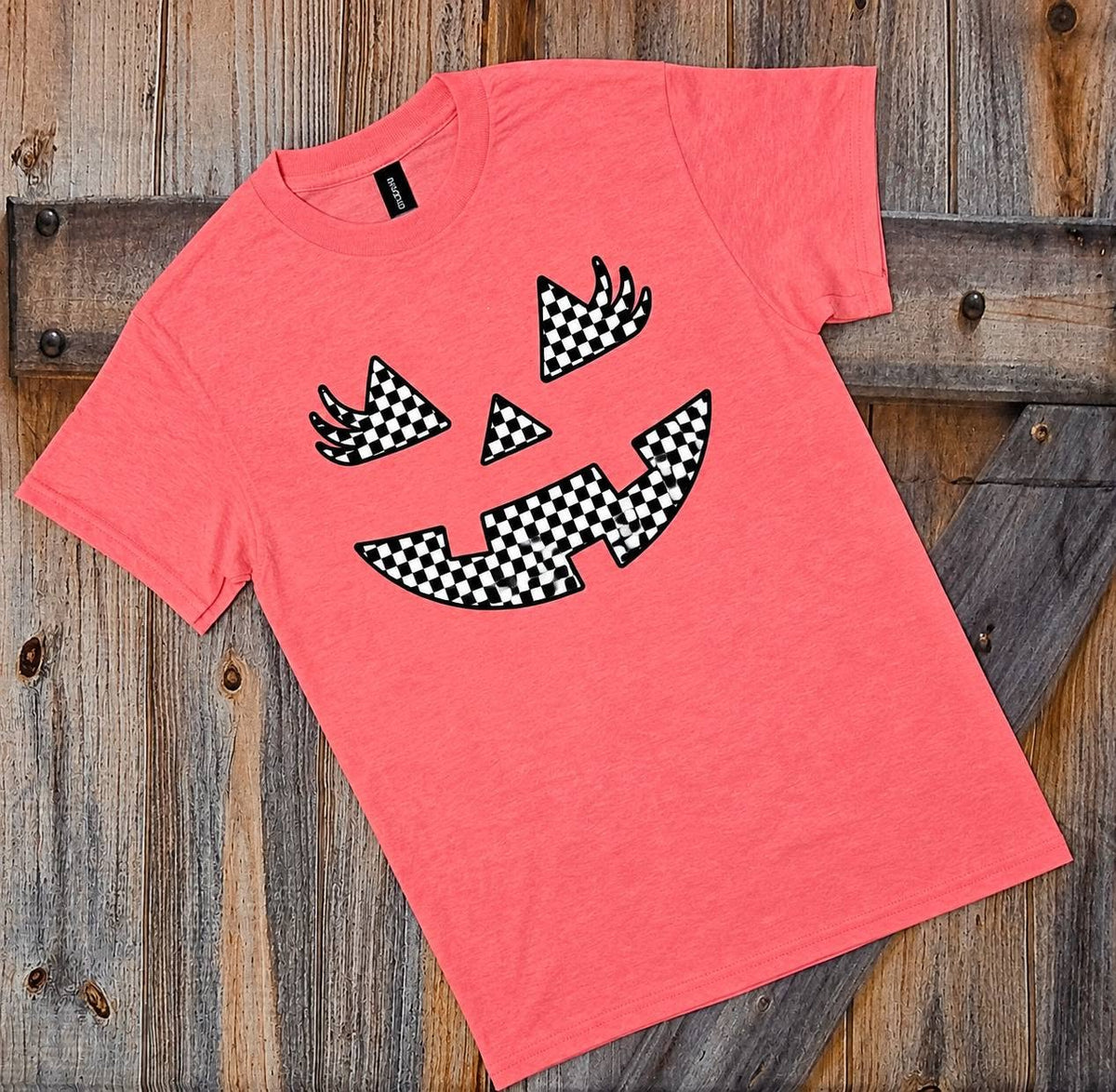 Pink Checkerboard Jack-O'-Lantern Halloween Tee
