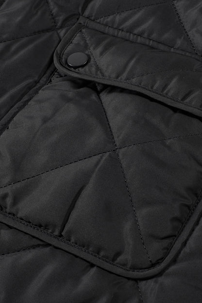 Black Zip Up Fleece Lined Quilted Vest Coat