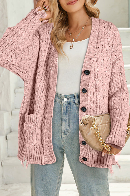 Fushia Cable Knit Button Front Cardigan