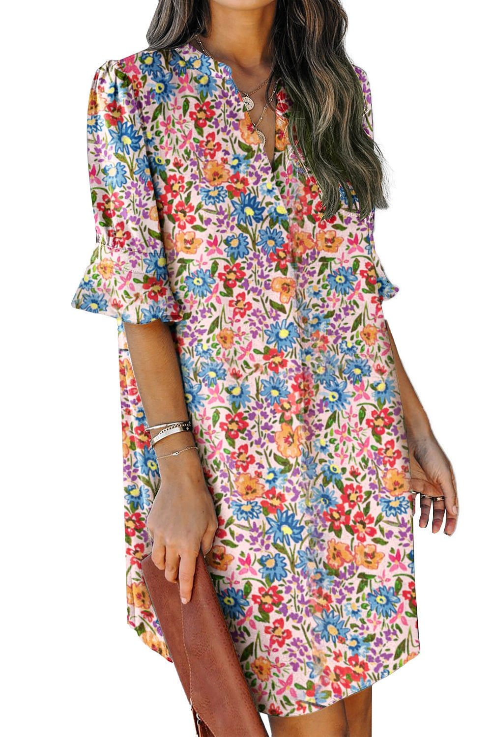 Neck Half Sleeve Casual Tunic Dress