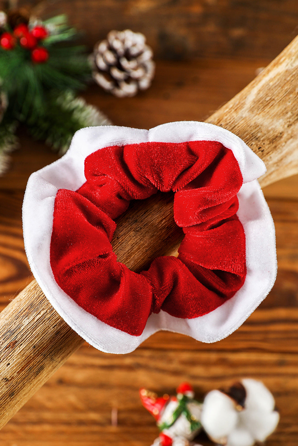 Fiery Red Color Block Flannel Christmas Scrunchie Hair Tie