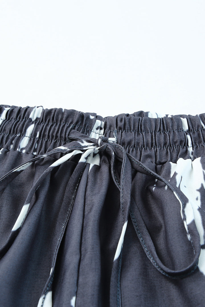Gray Casual Tie Dye Drawstring Shorts
