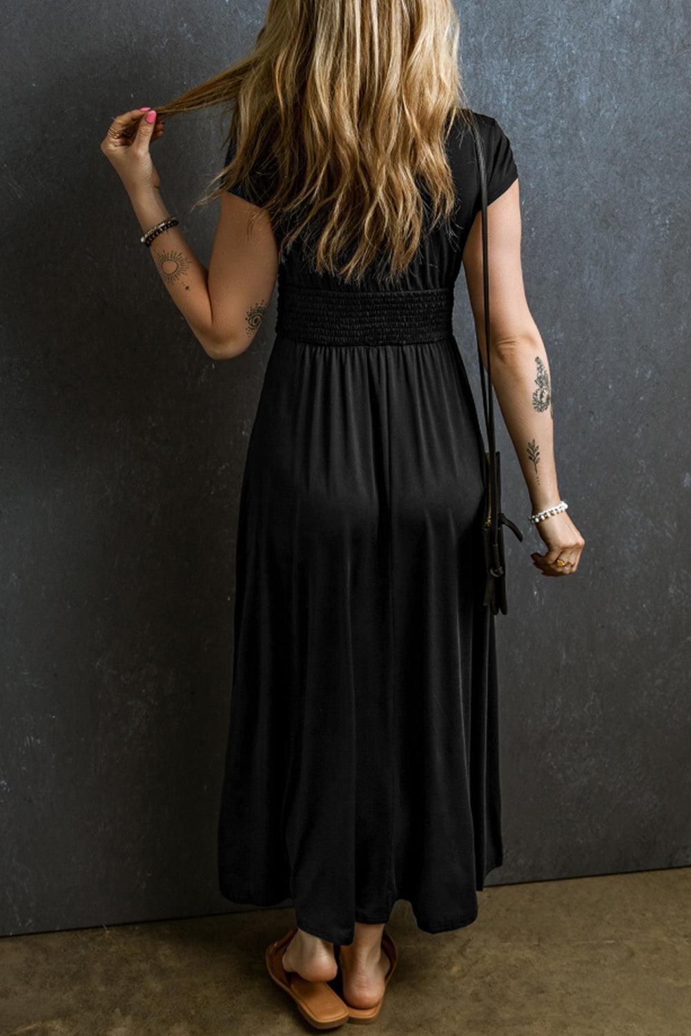 Neck Ruched High Waist Maxi Dress