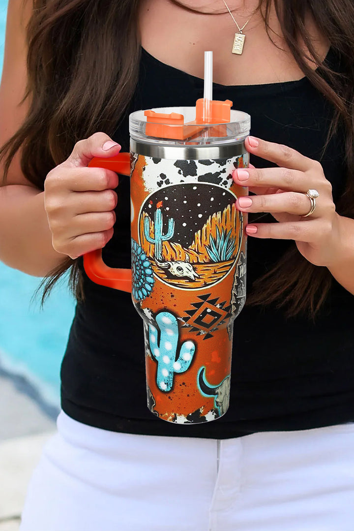 Orange Western Style Stainless Steel Insulated Handle Tumbler