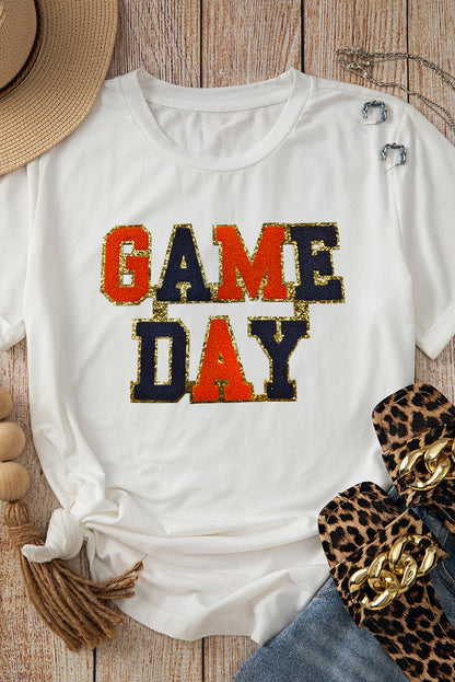 White GAME DAY Glitter Detail Round Neck T Shirt