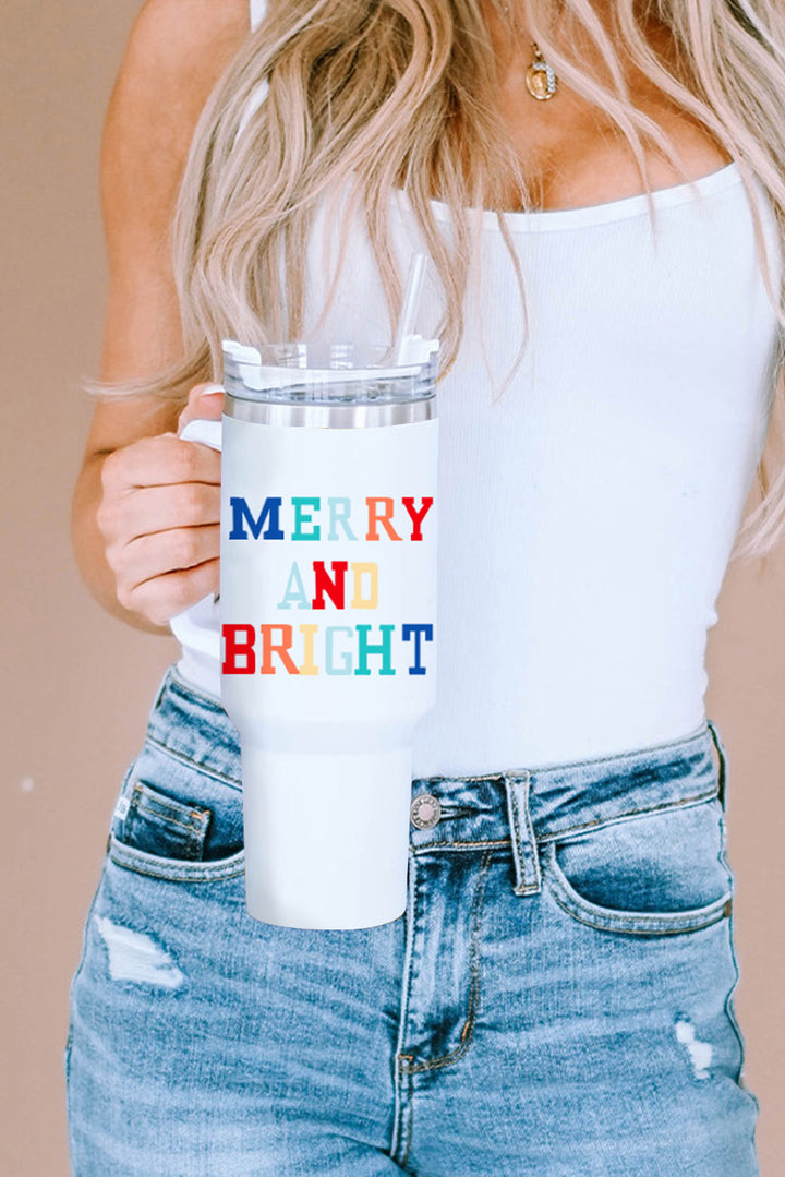 White MERRY AND BRIGHT Graphic 304 Stainless Steel Cup 40oz