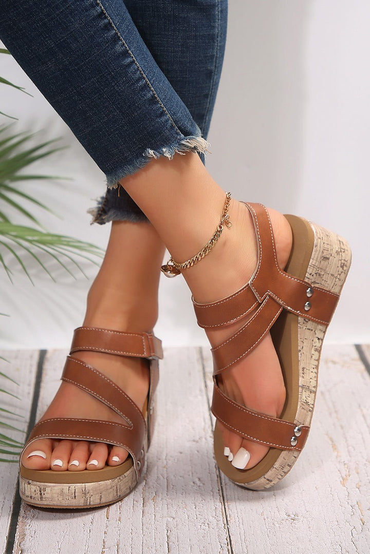 Velcro Leather Wedge Sandals