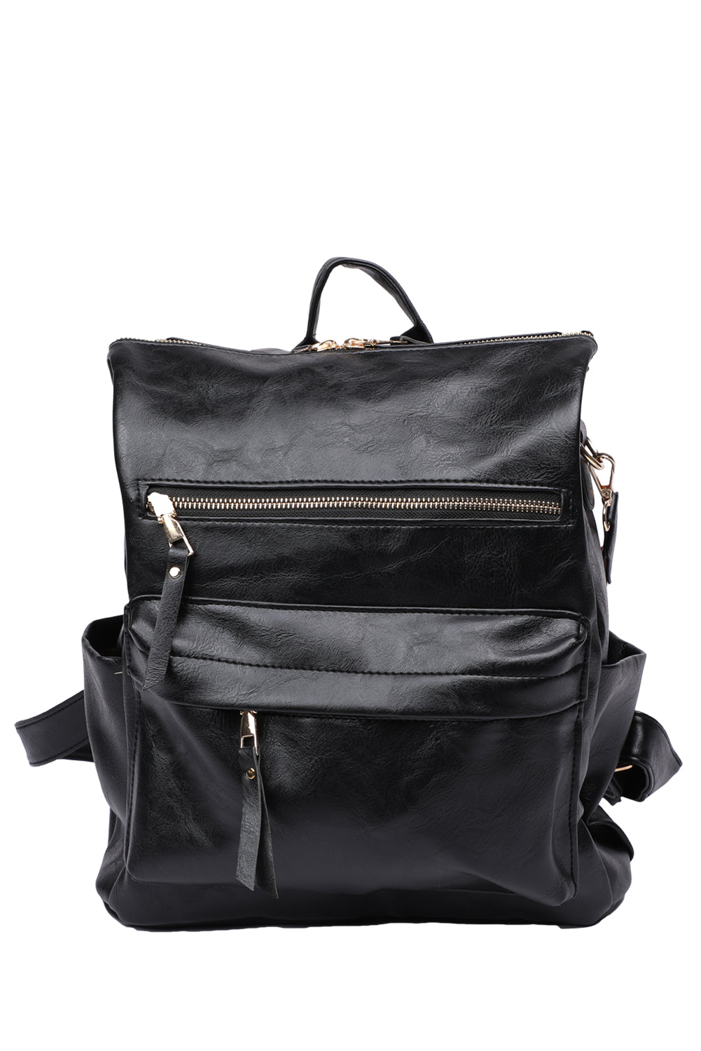 Black Geometric Crochet Strap PU Leather Large Backpack