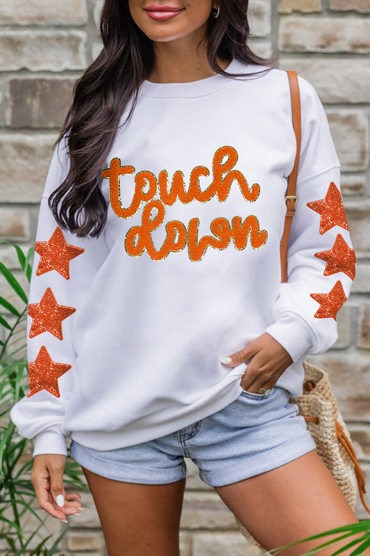 Glittering Touch Down Patched Pattern Star Sleeve Sweatshirt