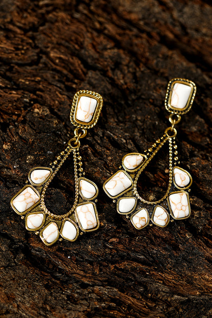 White Turquoise Inlay Cut Out Dangle Earrings