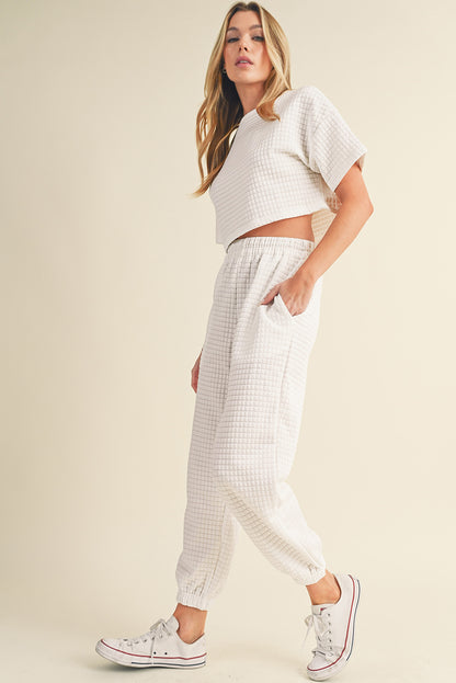 White Lattice Textured Cropped Tee