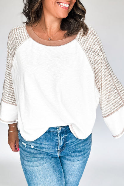 White Striped Raglan Sleeve Patchwork Top