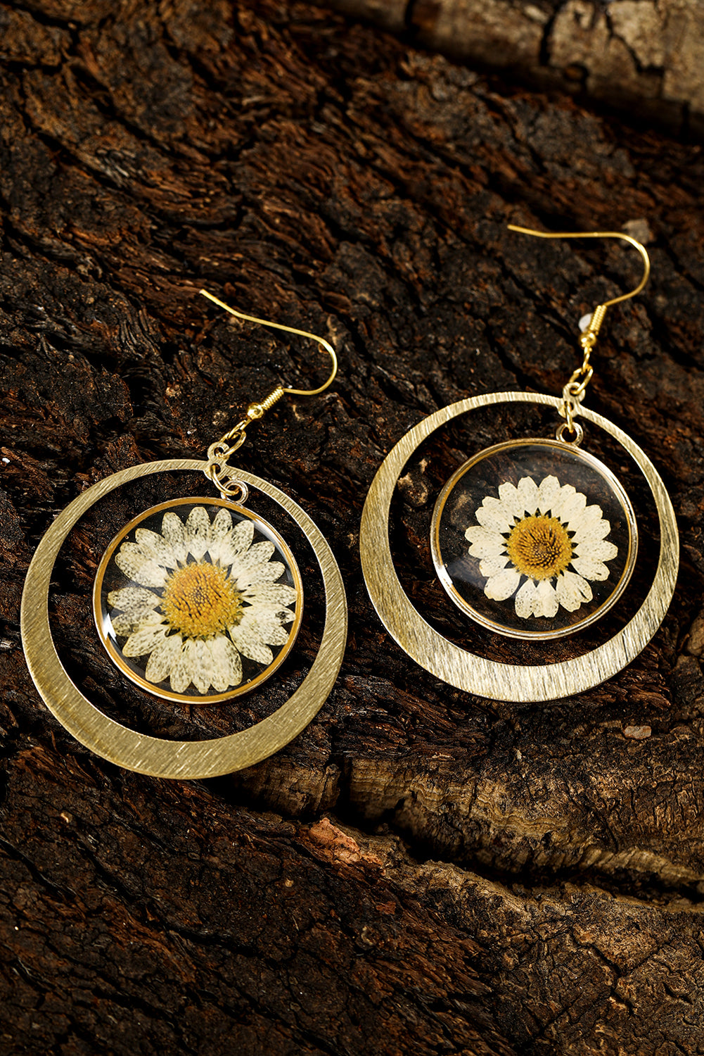 Gold Boho Daisy Dangle Earrings