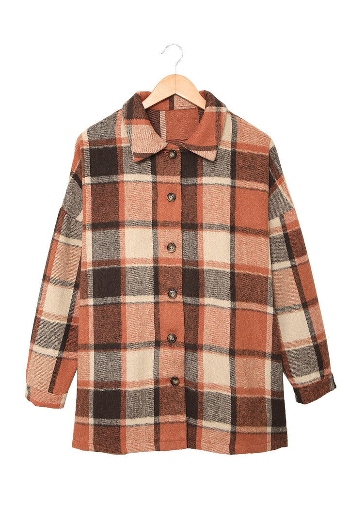 Red and Grey Button Up Flannel Plaid Shacket