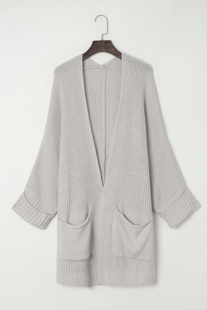 Khaki Batwing Sleeve Pocket Oversized Cable Knit Cardigan