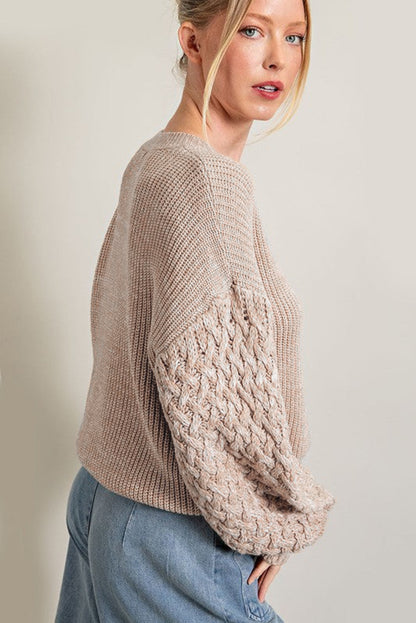 Parchment Chunky Knit Sleeve Drop Shoulder Sweater