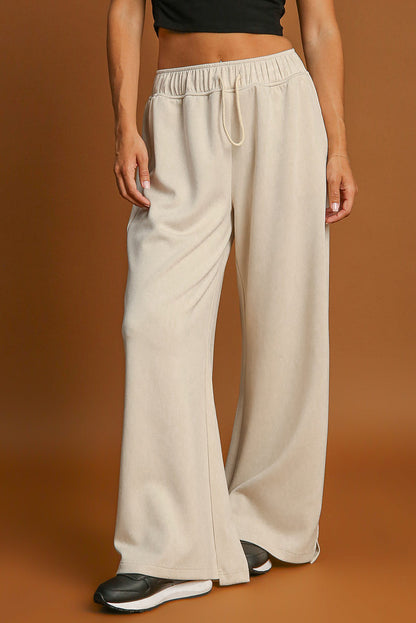 Apricot Solid Color Wide Leg Pants