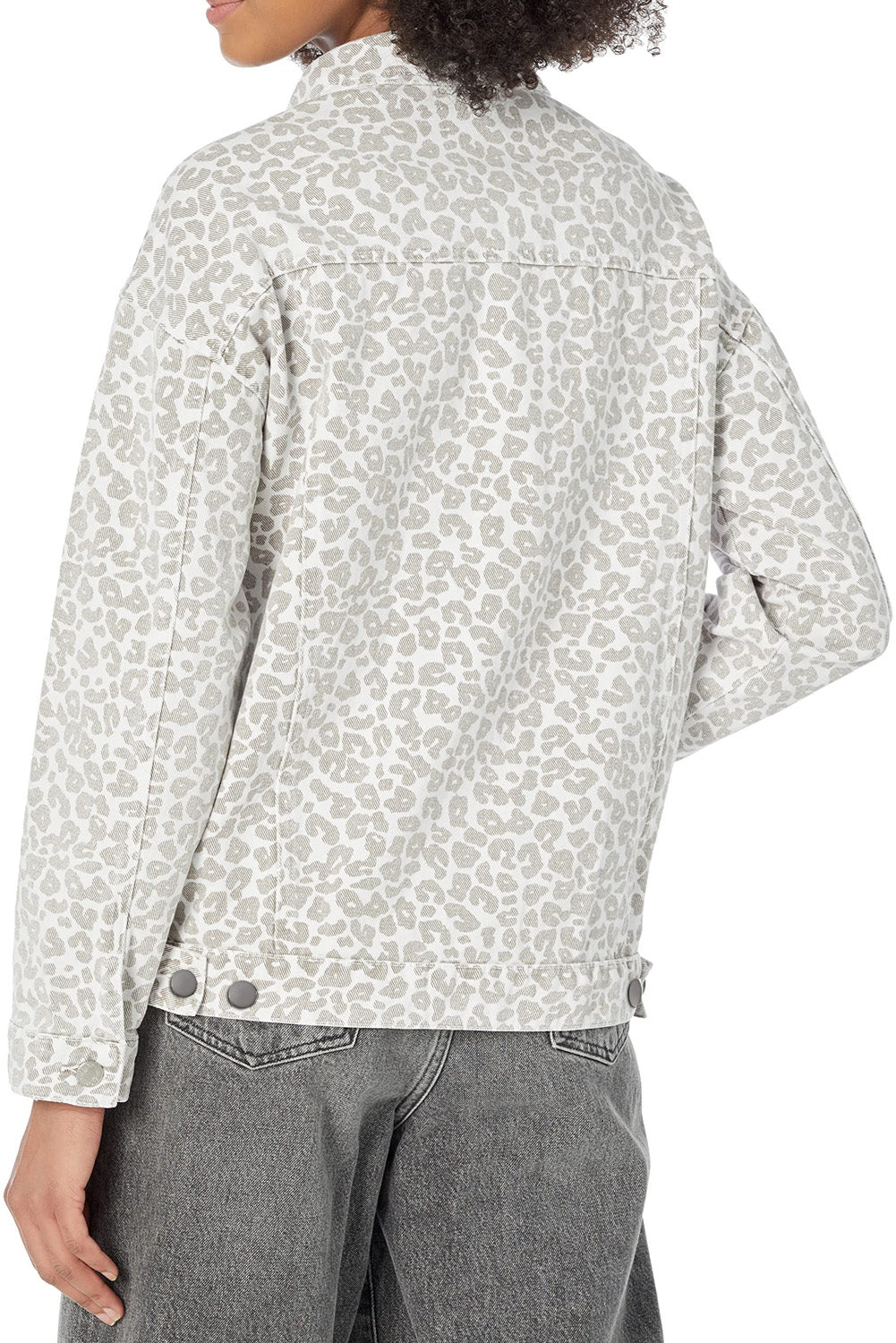 White Leopard Printed Flap Pocket Denim Jacket