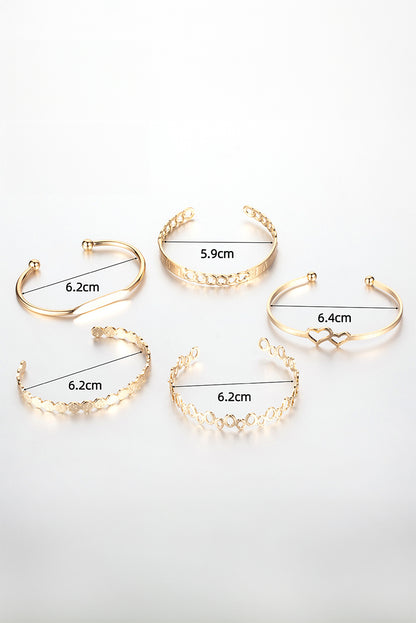 Gold Hollow Out Love Letter Heart Open Cuff Bangle 5pcs