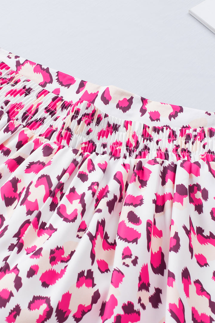 Rose Casual Leopard Print Flutter Flared Shorts
