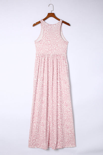 Pink Sleeveless Floor Length Leopard Print Dress