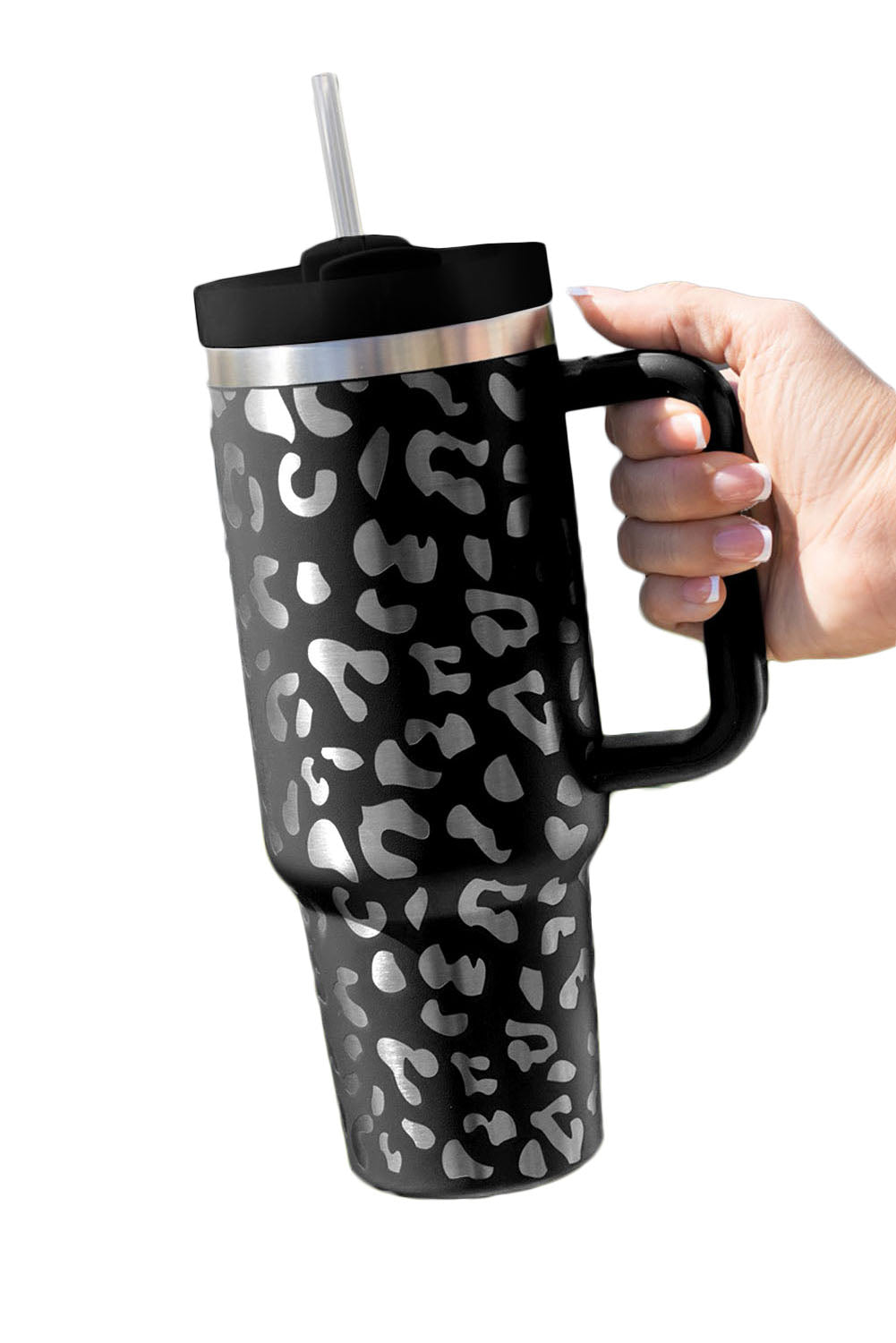 Green 40oz Stainless Steel Portable Leopard Tumbler Mug With Handle