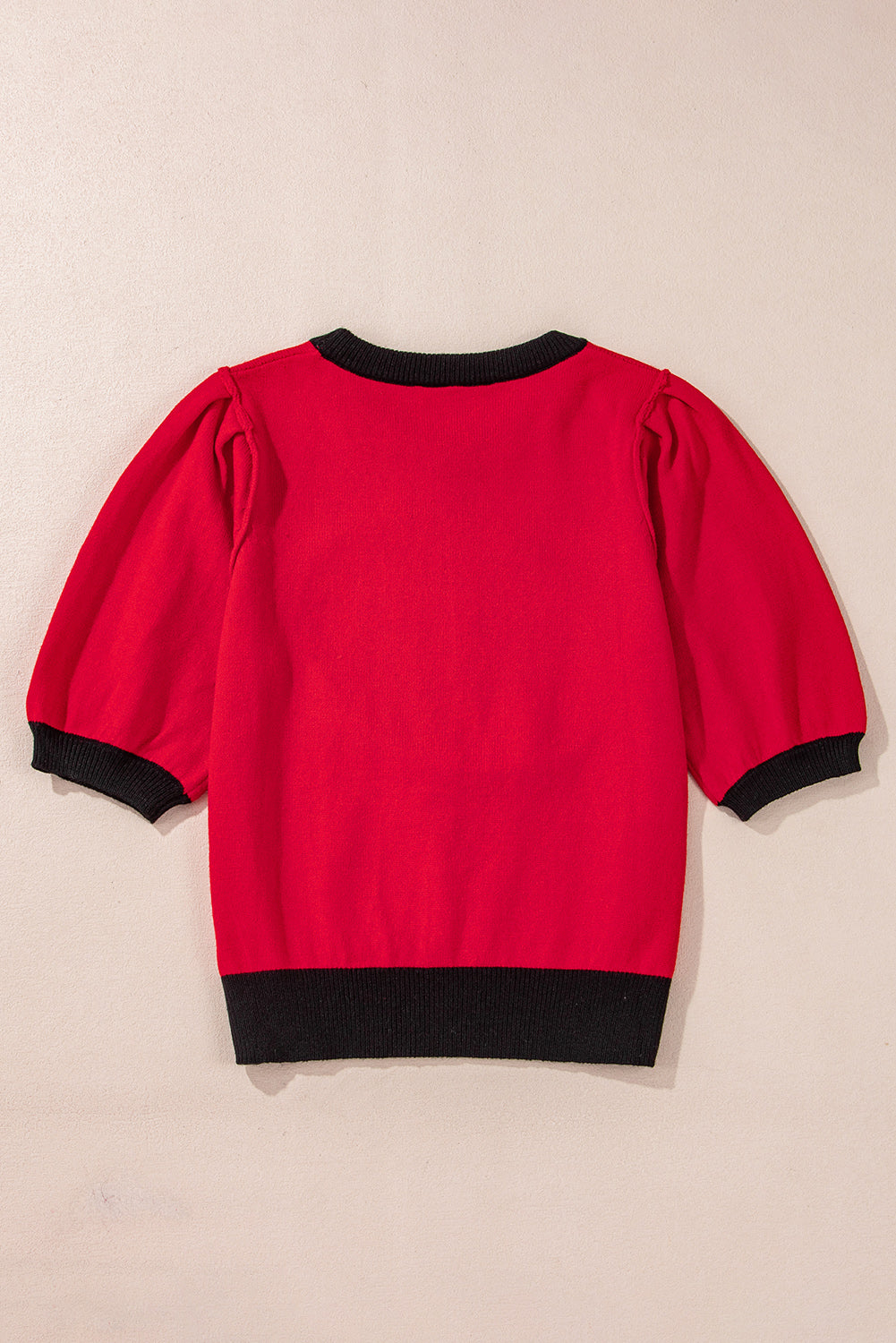 Sequin Rugby Color Block Puff Sleeve Knit Top