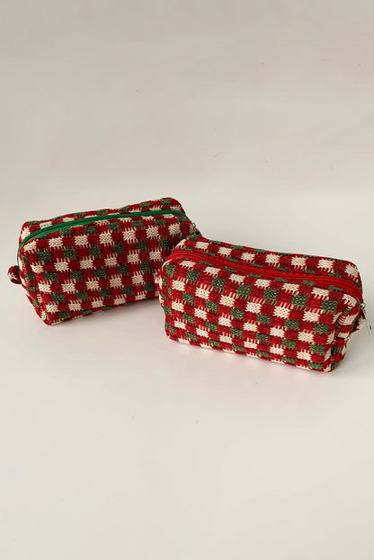 Racing Red Christmas Crochet Zipper Makeup Bag