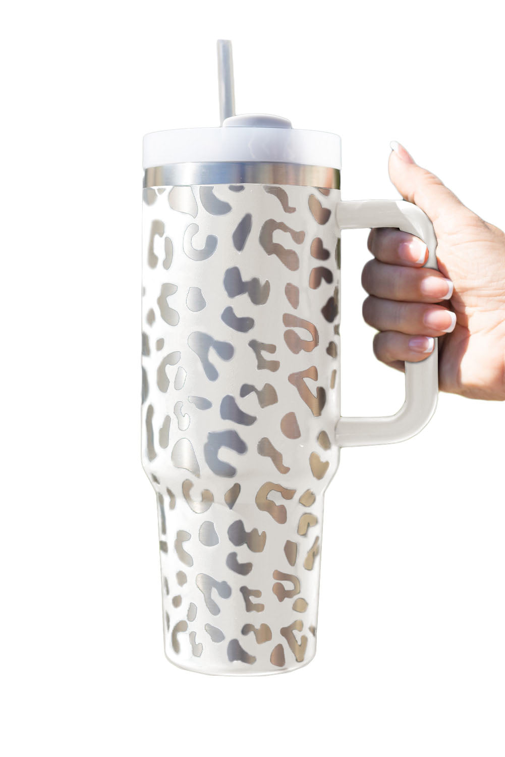 Green 40oz Stainless Steel Portable Leopard Tumbler Mug With Handle