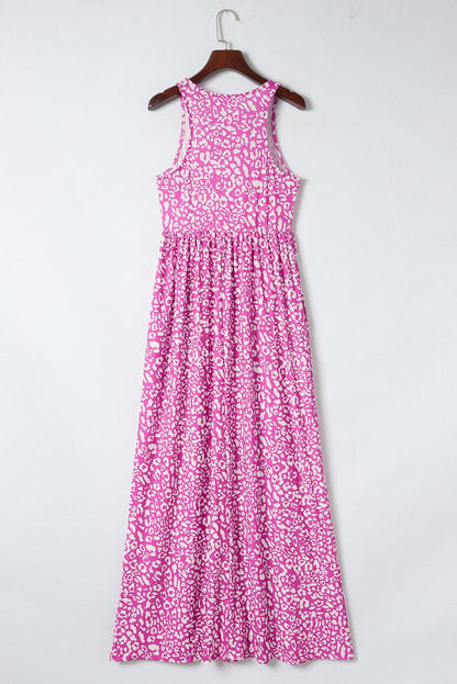 Pink Sleeveless Floor Length Leopard Print Dress