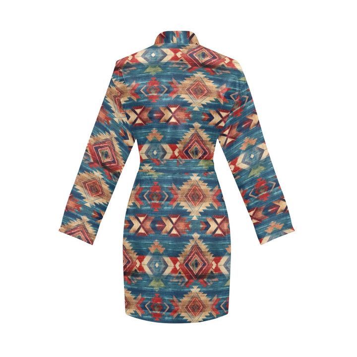 Blue Aztec Women's Long Sleeve Belted Satin Feel Dressing Lounge Robe