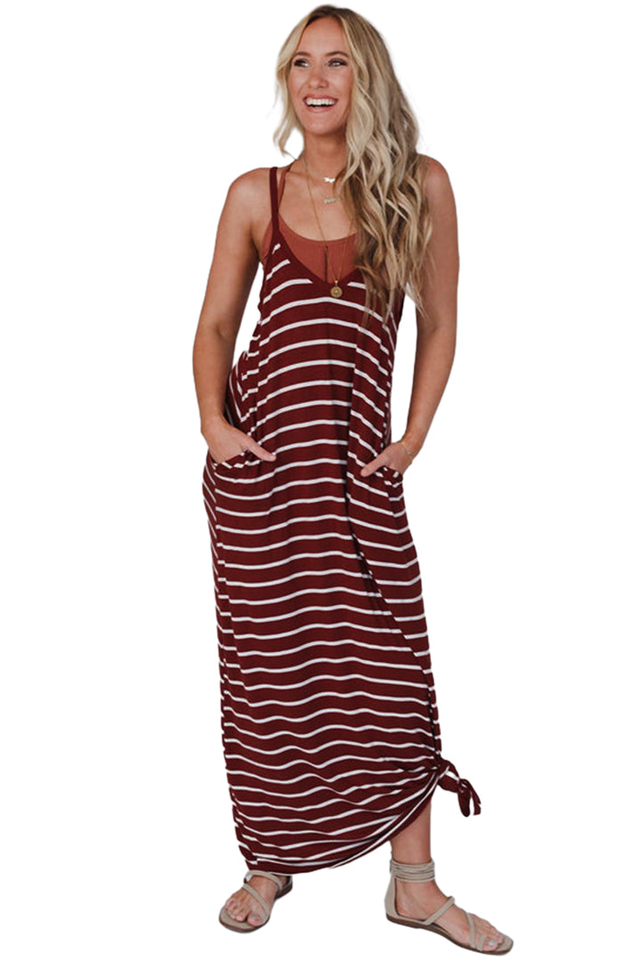 Red Stripe Print Maxi Dress