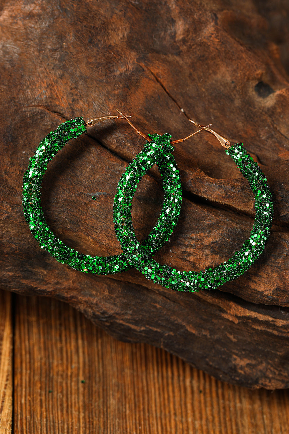 Dark Green Sequin Hoop Earrings