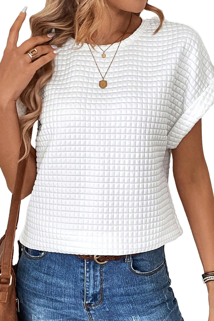 White Textured Batwing Sleeve Plain Blouse