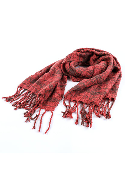 Red Dahlia Plaid Tassel Edge Warm Scarf