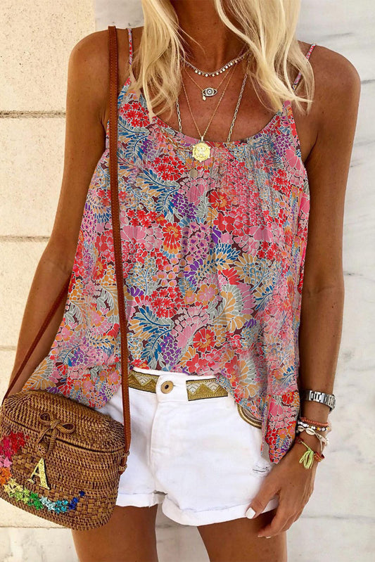 Multicolor Floral Print Spaghetti Straps Sleeveless Top