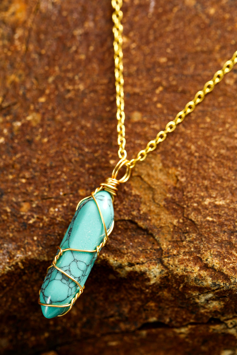 Iceland Blue Wire Wrapped Turquoise Pendant Necklace